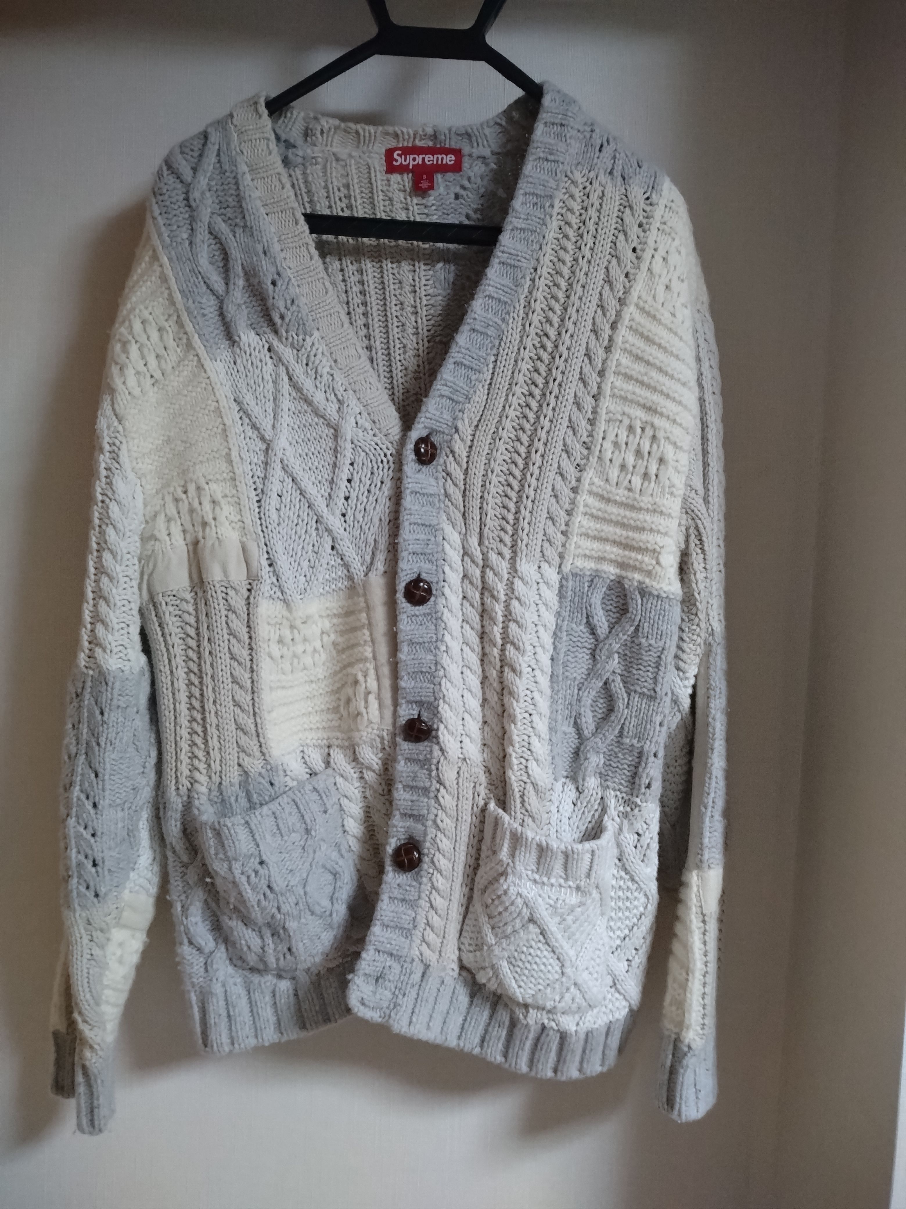 Supreme Patchwork Cable Knit Cardigan "Ivory"