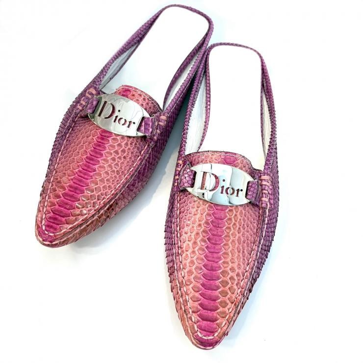 Dior ヴィンテージ ミュール ローファー #37 24cm ピンク パイソン イタリア製 鑑定済み 正規品 ディオール