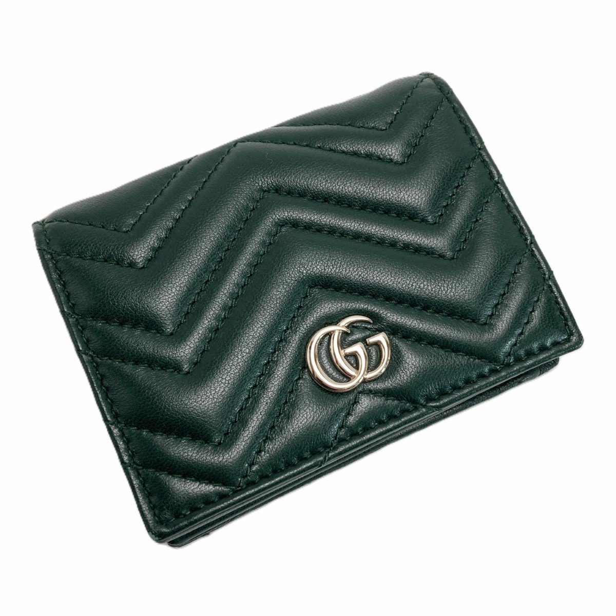 GUCCI グッチ GGマーモント ダブルG カードケース ウォレット 466492 グリーン 2つ折り財布 箱・布袋有