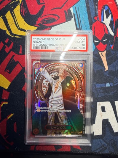 PSA10】シャンクス:金背景 SR-SPC :3周年スペシャルカード [OP09-004 PSA10】シャンクス:金背景 SR-SPC :3周年スペシャルカード [OP09-004