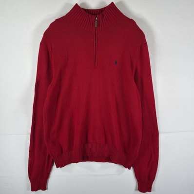 古着 ポロバイラルフローレン Polo by Ralph Lauren ニット ハーフジップ ワンポイントロゴ刺繍 大きいサイズ セーター XL レッド メンズ