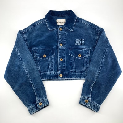 MIU MIU Women's Washed Velvet Blouson Jacket "Indigo Blue"