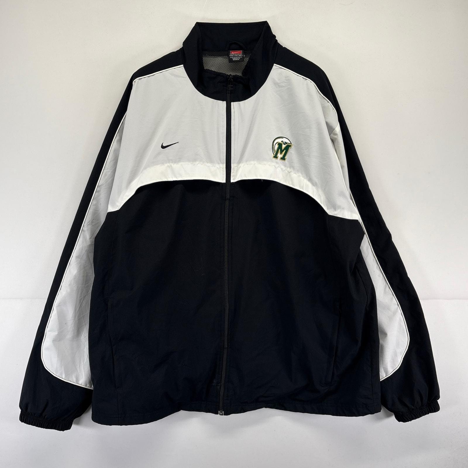 古着 ナイキ NIKE ジャケット フルジップ ナイロン スウッシュ ツートンカラー 大きいサイズ 2XL  ブラック系 メンズ