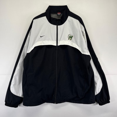 古着 ナイキ NIKE ジャケット フルジップ ナイロン スウッシュ ツートンカラー 大きいサイズ 2XL ブラック系 メンズ