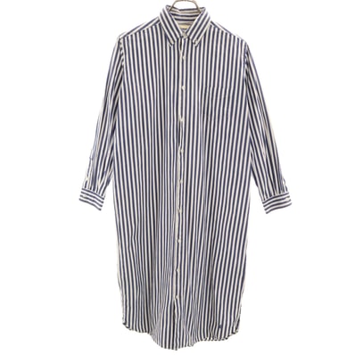 BEAMS BOY ビームスボーイ 日本製 ストライプ柄 長袖 ボタンダウン ロング シャツワンピース ネイビー系