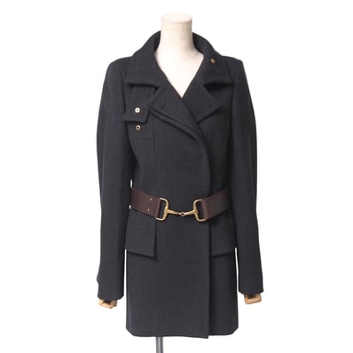 GUCCI グッチ コート サイズ38 カシミヤ混 ベルテッド スタンドカラー ステンカラー ミドルコート イタリア製 ブランド古着【中古】20250826/RA5873