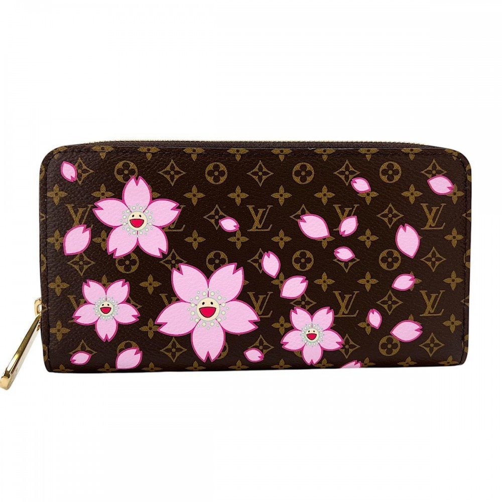 LOUIS VUITTON ルイヴィトン 長財布 LV×TM ジッピーウォレット チェリーブロッサム ラウンドファスナー ×村上隆 サクラブラウン M13433 モノグラムキャンバス    ブラウン 茶 ピンク ゴールド金具 レディース 美品【中古品】