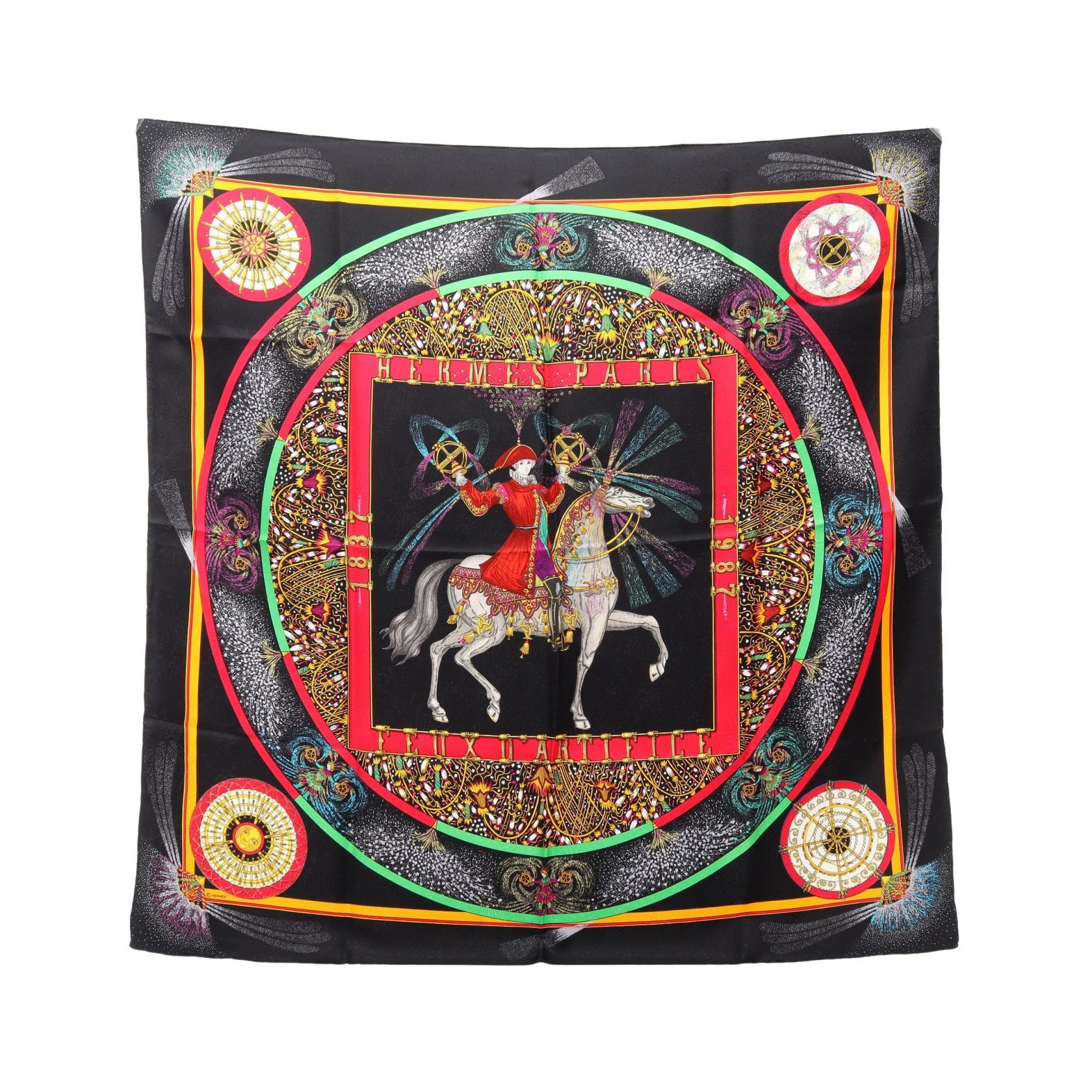 エルメス HERMES カレ90 FEUX D’ARTIFICE スカーフ 衣料品 シルク シルク レディース ブラック系 / マルチカラー 【中古】