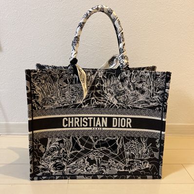 Dior Book Tote Gold-Tone Dior Around the World Stella Embroidery "Black"