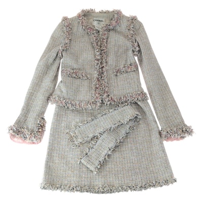 美品 CHANEL シャネル ツイード ココマーク サイズ38 ピンク コットン ポリエステル/ セットアップ スーツ ジャケット スカート 601586 【中古】