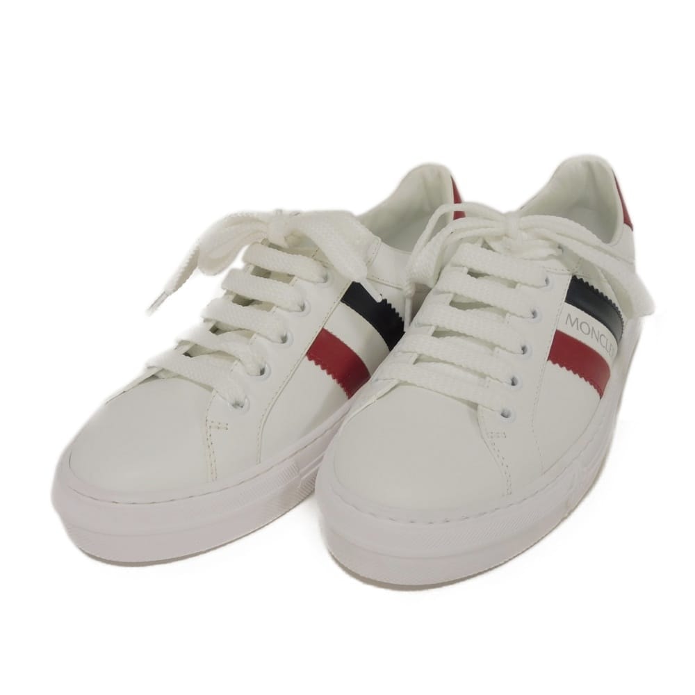 MONCLER モンクレール ニュー モナコ 36 1/2 ロゴ トリコロール ストライプ ローカット 23.5cm 未使用 エンブレム ラバーパッチ ホワイト スニーカー 4M71440