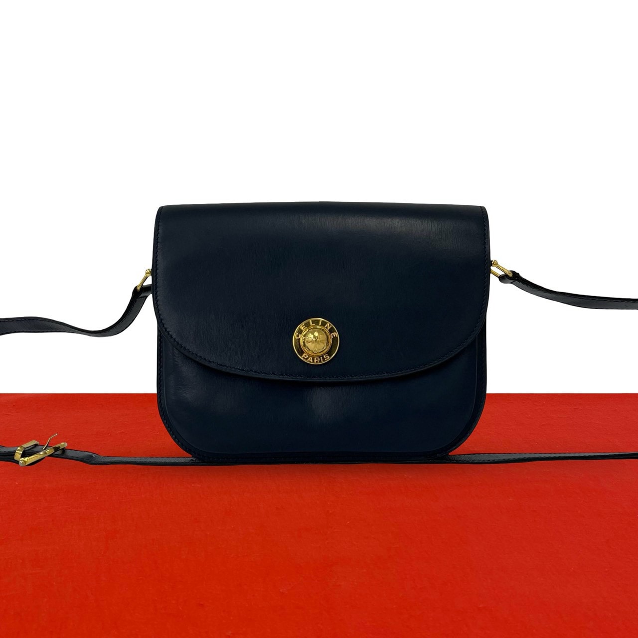 CELINE セリーヌ スターボール ロゴ 金具 レザー ショルダーバッグ ネイビー
 24287