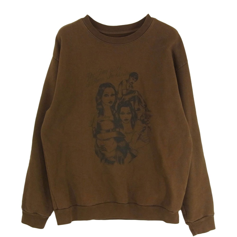 WACKO MARIA ワコマリア スウェット × BORNXRAISED ボーンレイズド CREW NECK SWEAT SHIRT フロント プリント スウェット トレーナー ブラウン系 M【中古】
