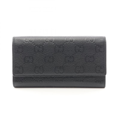 グッチ GUCCI GGエンブレム コンチネンタル ロングウォレット 二つ折り長財布 財布 レザー レディース ブラック系 815922 【中古】