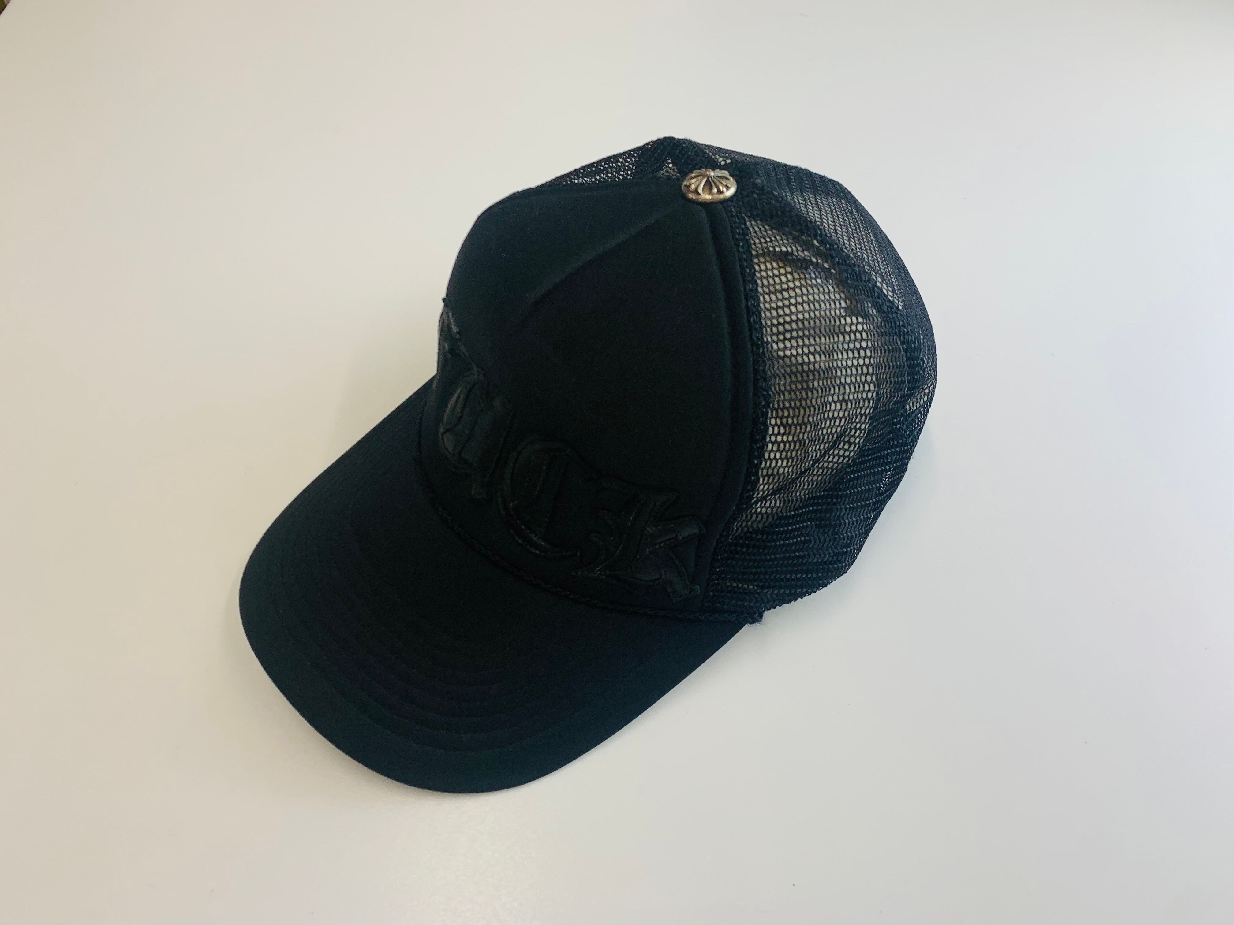 Chrome Hearts Trucker Cap Fuck Leather Patch Cross Ball "Black"