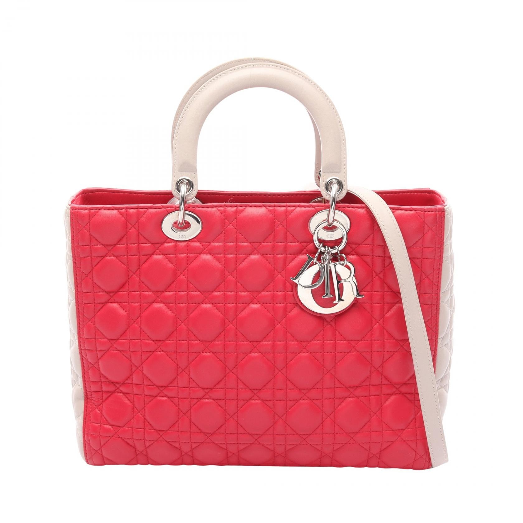 ディオール Dior レディディオール ラージ カナージュ 2WAY ハンドバッグ バッグ レザー レディース ピンク系 / グレー系 【中古】