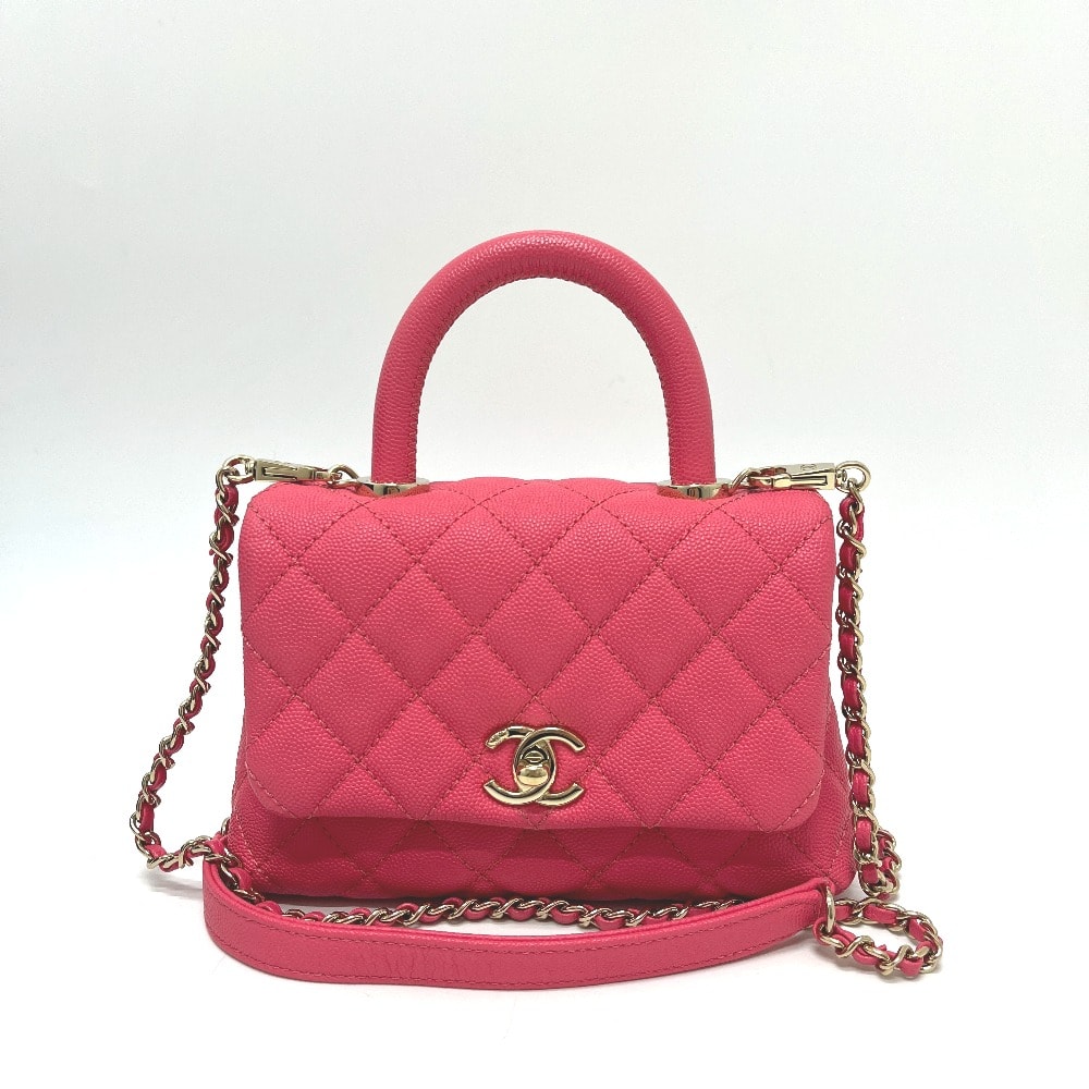 シャネル CHANEL ココハンドルXXS ココハンドル19 AS2215 2WAY カバン バッグ ハンドバッグ キャビアスキン コーラルピンク ピンク 新品同様