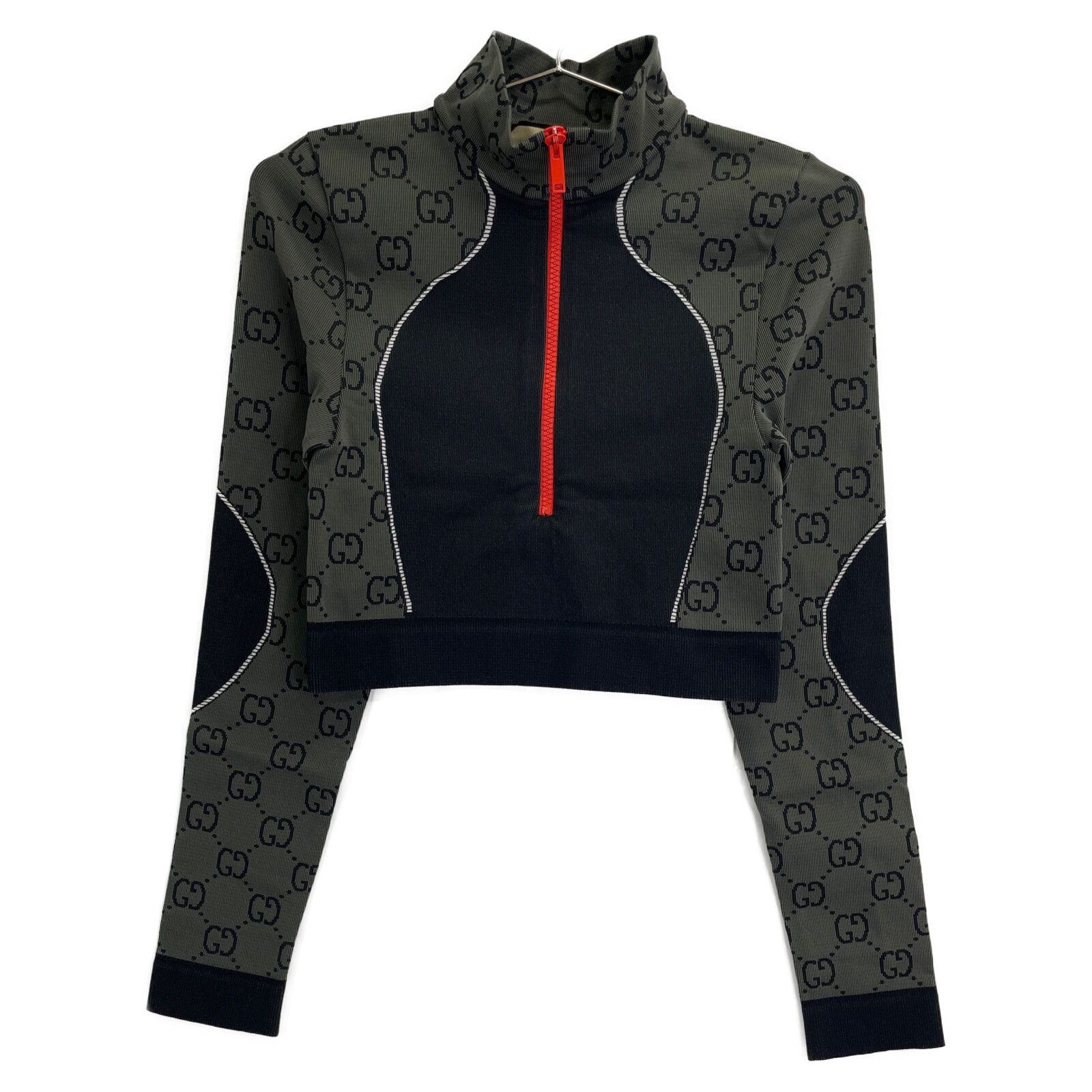 グッチ 726373 23SS ﾌﾞﾗｯｸ  GGｼﾞｬｶｰﾄﾞ ﾊｰﾌｼﾞｯﾌﾟ ｸﾛｯﾌﾟﾄﾞ ｼﾞｬｰｼﾞｰ S