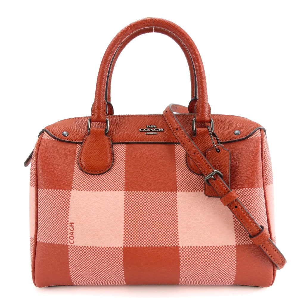 【中古】 コーチ ハンドバッグ ミニボストン F26146 レザー レッド ピンク チェック柄 2WAY ショルダー レディース 女性 COACH