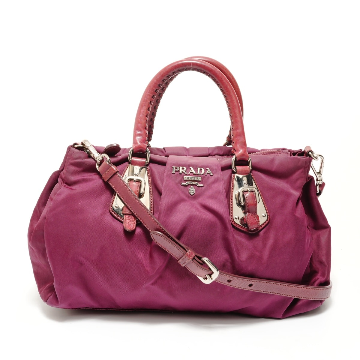 プラダ PRADA ロゴ ナイロン 2way バーガンディ ハンドバッグ【中古】