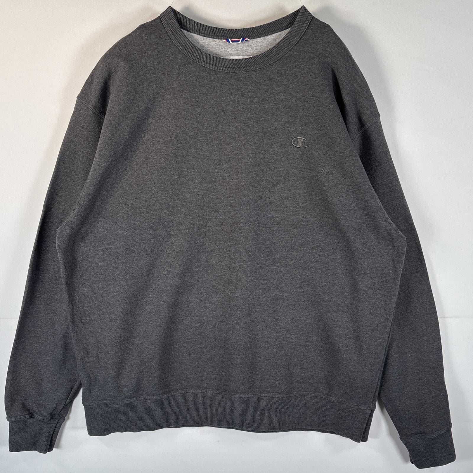 古着 チャンピオン Champion スウェット トレーナー ワンポイントロゴ刺繍 大きいサイズ プルオーバー 14041  ダークグレー メンズ