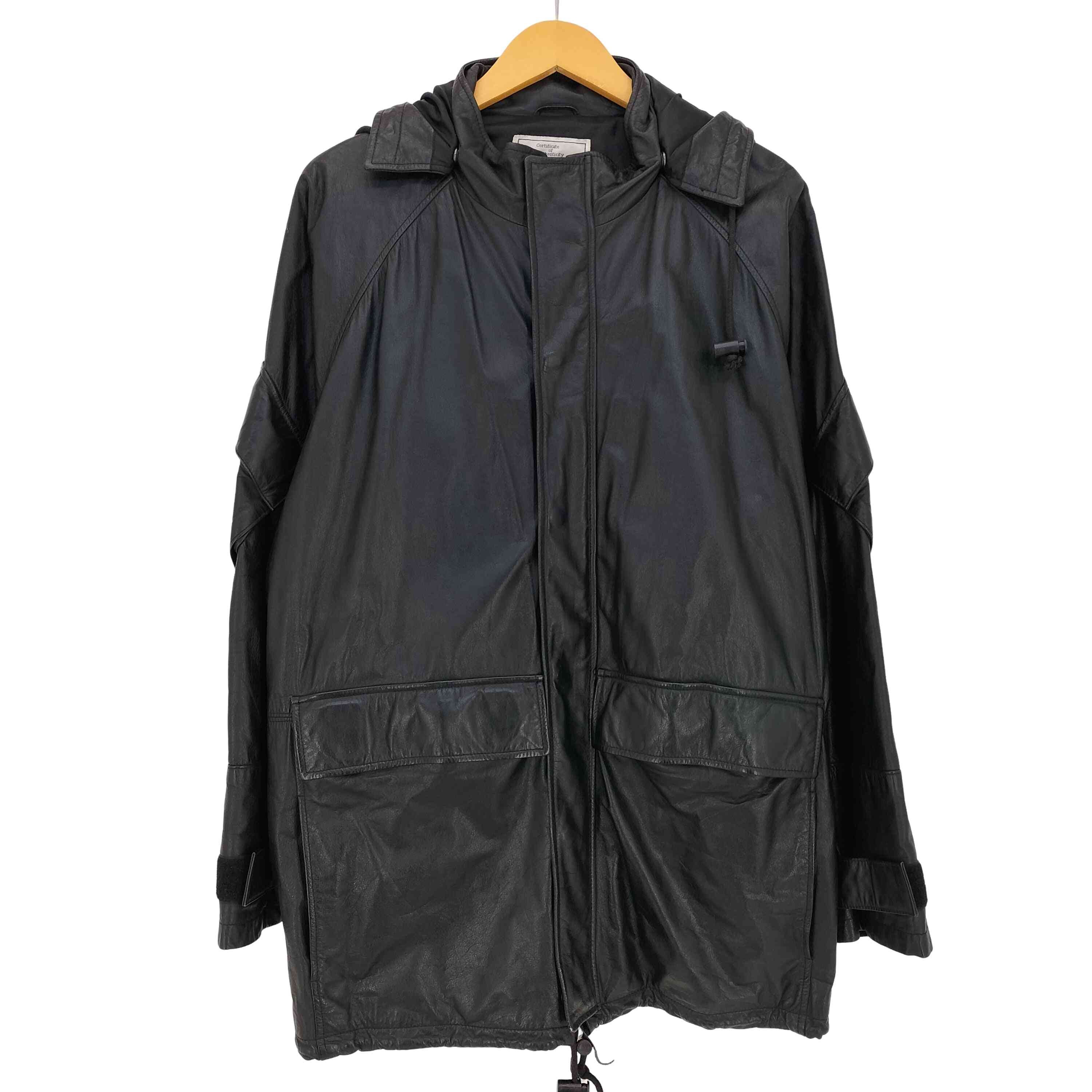 フード付 比翼ジップ レザー ハーフコート【1140928077483】