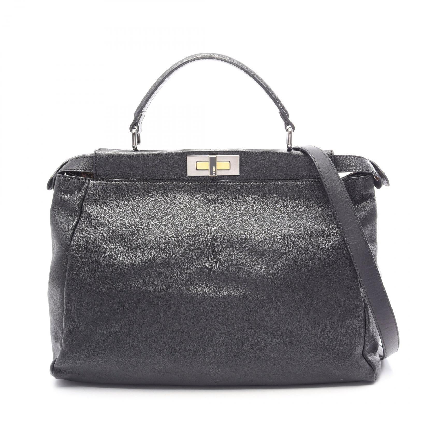 フェンディ FENDI ピーカブー ラージ 2WAY ハンドバッグ バッグ レザー レディース ブラック系 【中古】