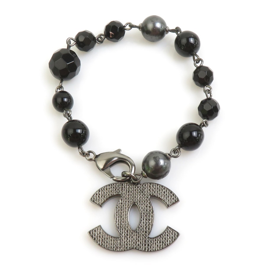 シャネル CHANEL ブレスレット ココマーク メタル/フェイクパール/ビーズ ブラック/ガンメタル レディース【中古】 e62192k