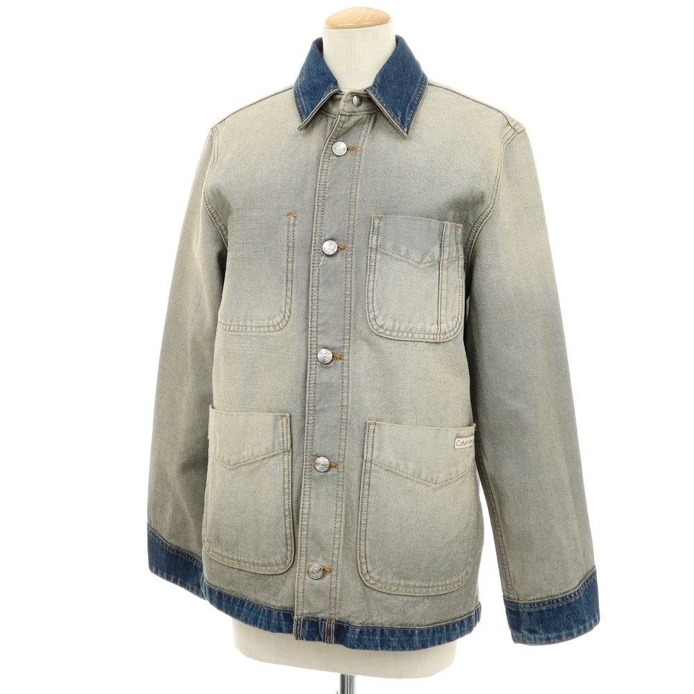 【中古】カルバンクライン Calvin Klein コットン デニムジャケット アイボリーxネイビー【サイズS(US)/M(ASIA)】【レディース】
