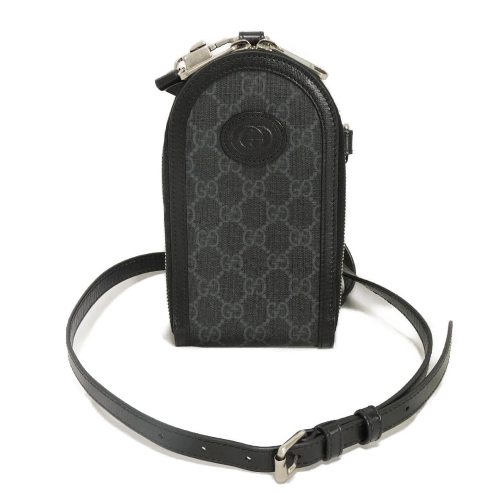 GUCCI グッチ GGスプリーム フォンホルダー ダブルG カーフ スマホ 2WAY トップハンドル 美品 インターロッキングG ブラック カードポケット ショルダーバッグ 724357 92TCF 1000