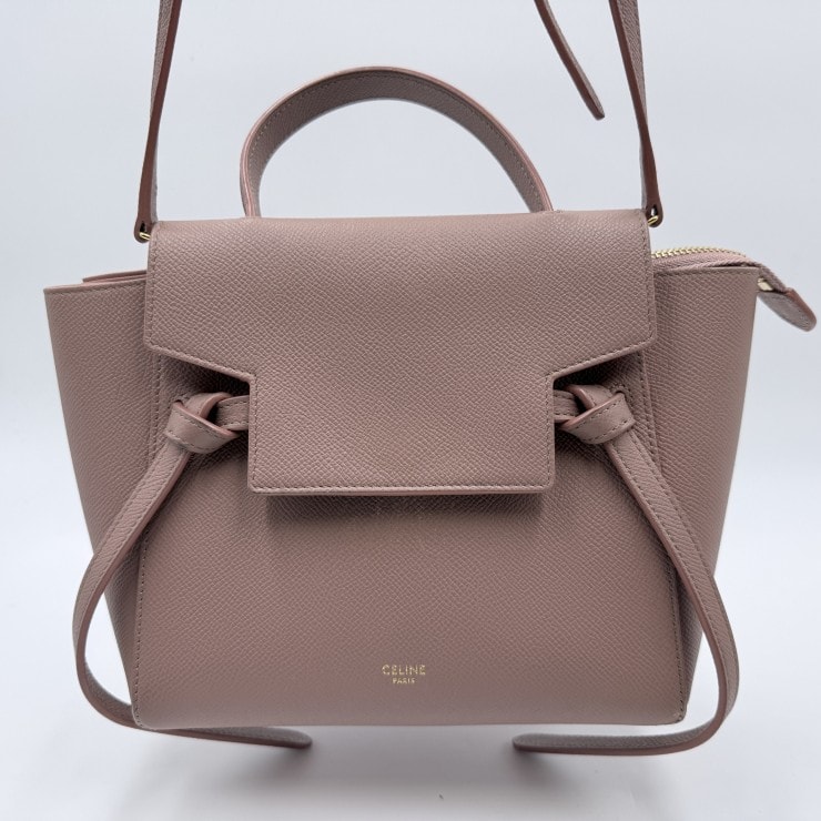 CELINE(セリーヌ)ナノ ベルトバッグ ハンドバッグ グレインカーフ ピンク系 ゴールド金具