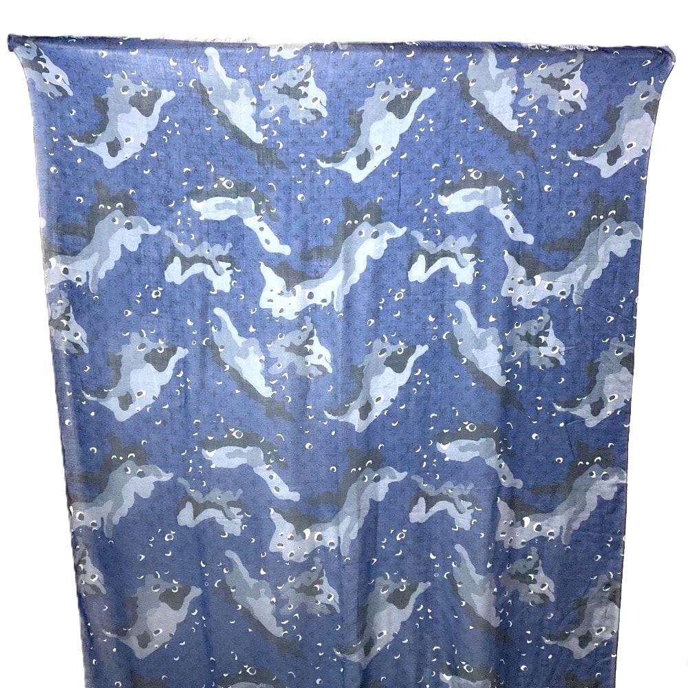 ルイヴィトン LOUIS VUITTON ストール ショール MP2546 モノグラム カモフラージュ フリンジ マフラー 迷彩 大判 ストール カシミヤ ブルー