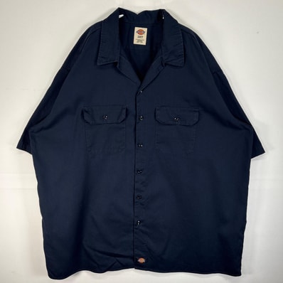 古着 ディッキーズ Dickies 半袖シャツ ワーク フラップポケ 作業着 大きいサイズ ワンポイント ロゴ 3XL ネイビー 無地 メンズ