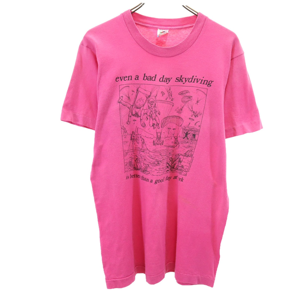 FRUIT OF THE LOOM フルーツオブザルーム 90s オールド USA製 半袖 シングルステッチ メッセージ Tシャツ M ピンク