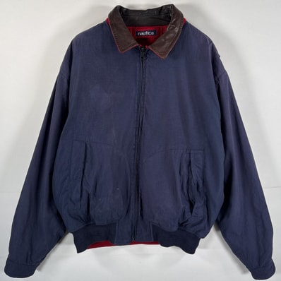 古着 90's/90年代 ノーティカ NAUTICA リバーシブルジャケット フェイクスウェード×フリース 襟レザー XL ネイビー レッド メンズ