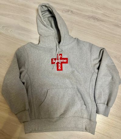 Supreme Cross Box Logo Hooded Sweatshirt "Grey"