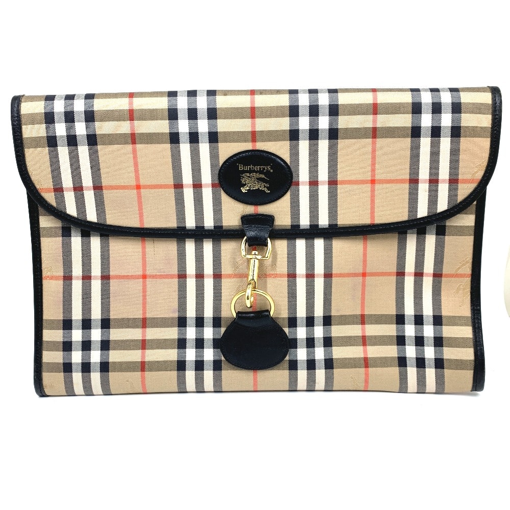 バーバリー BURBERRY ロゴ チェック カバン ポーチ クラッチバッグ キャンバス/レザー ベージュ