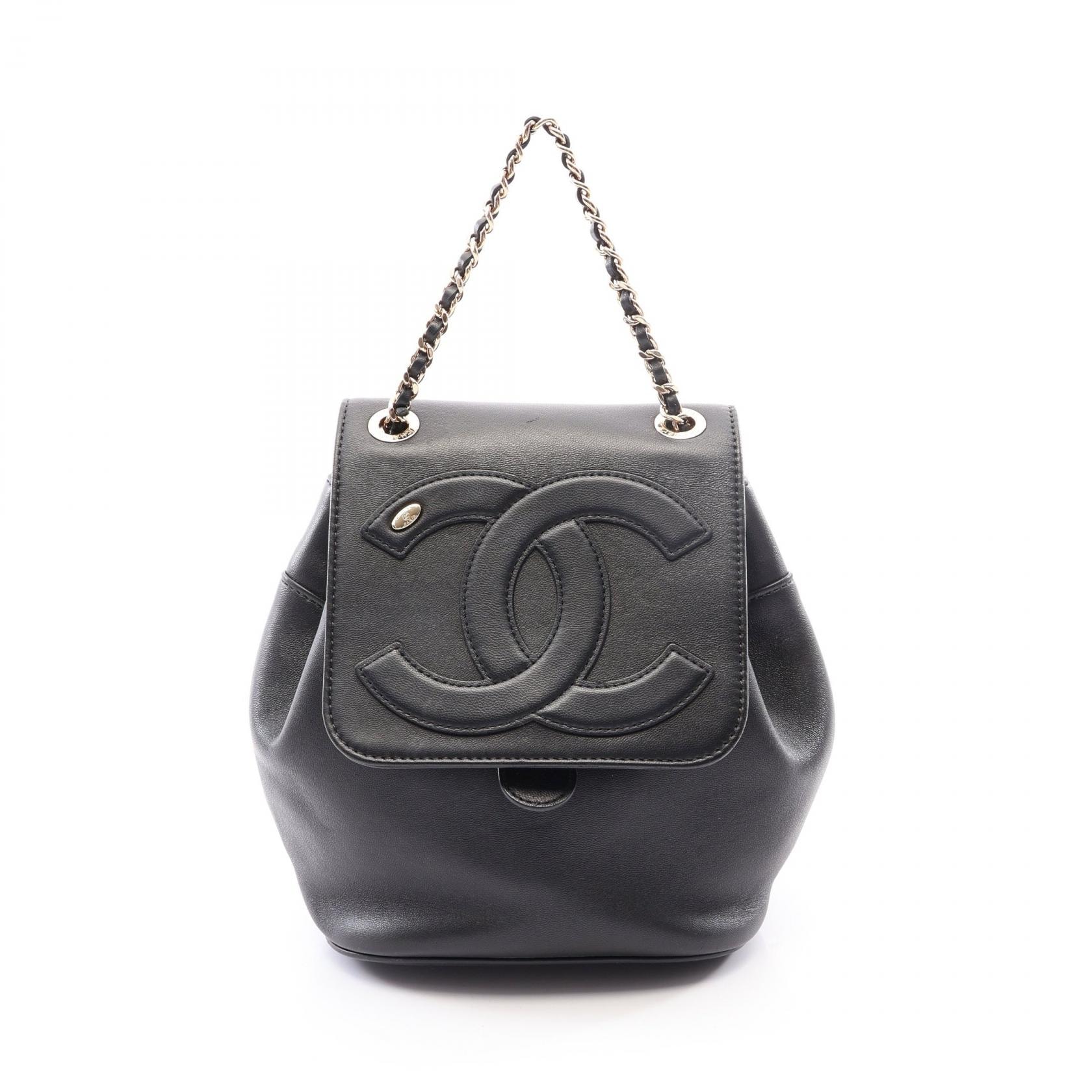シャネル CHANEL ココマーク チェーン リュックサック バックパック バッグ ラムスキン(羊革) レディース ブラック系 【中古】