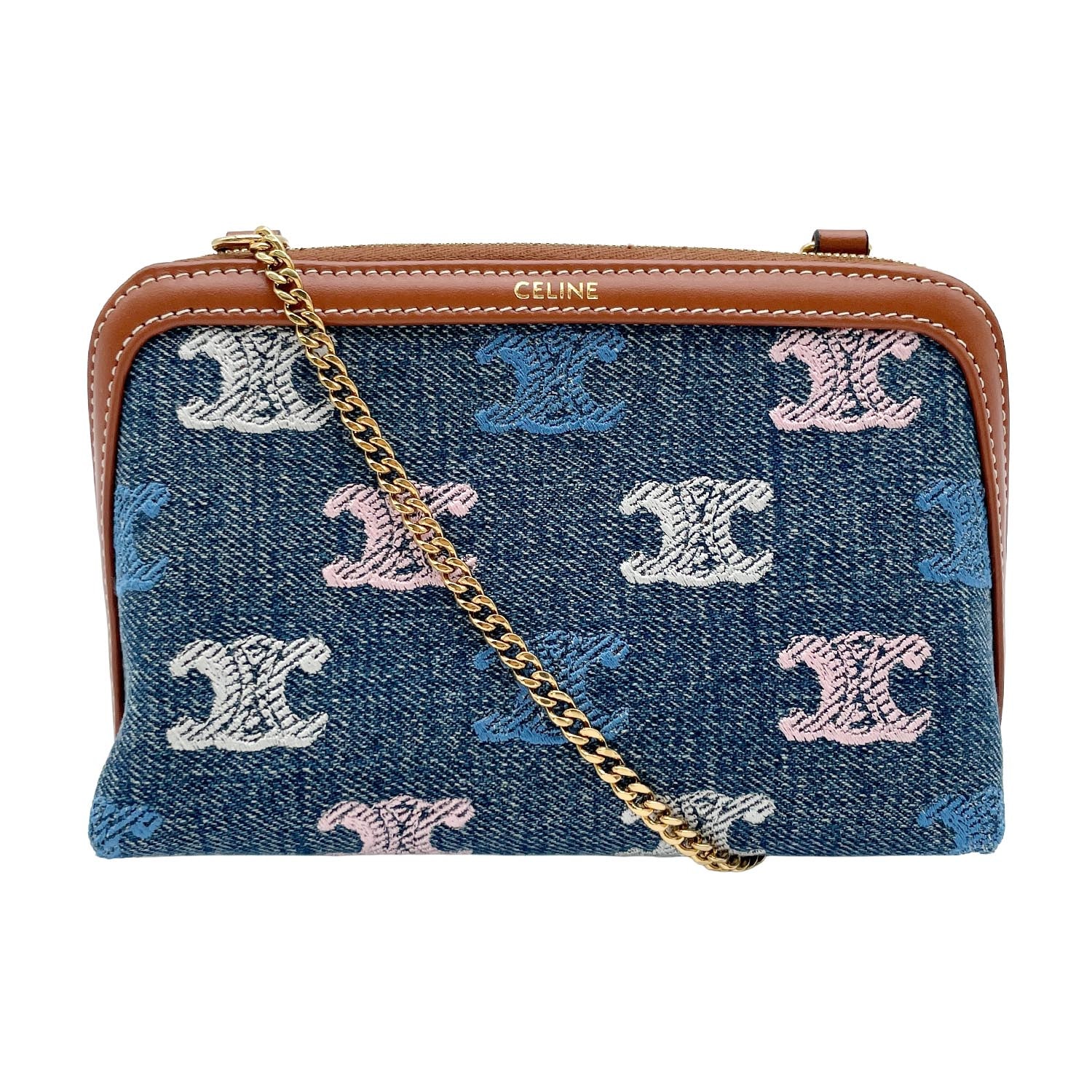 CELINE セリーヌ チェーン付き クラッチバッグ
トリオンフ 刺繍 エンブロイダリー デニム レザー ブルー レディース
【中古】