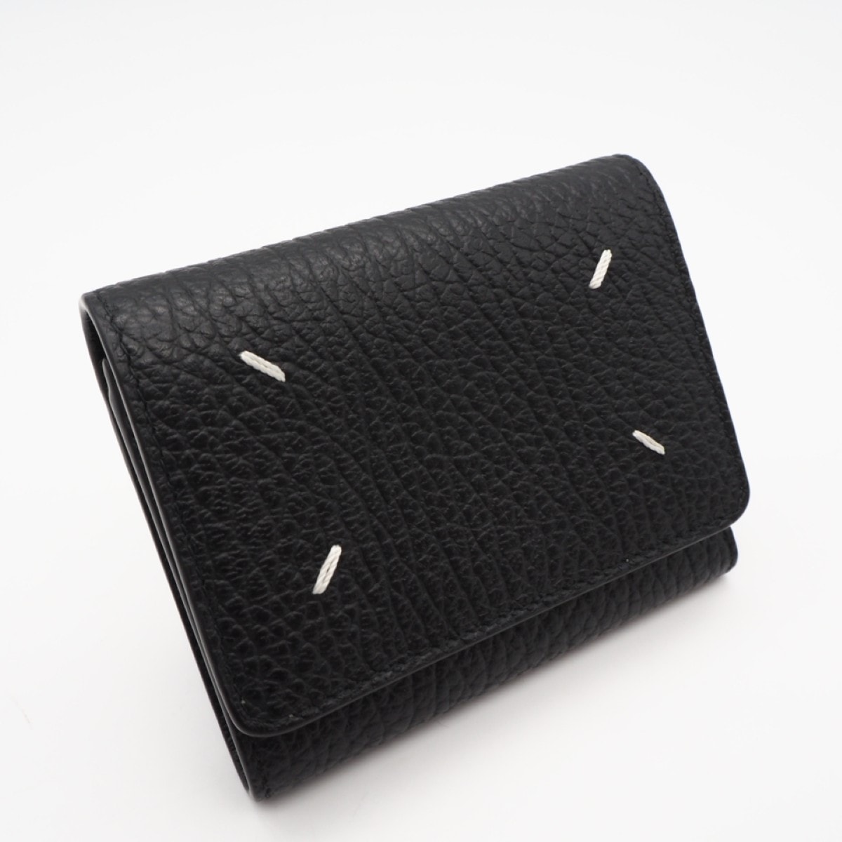 美品 MAISON MARGIELA メゾンマルジェラ カーフスキン スリーフォールド ウォレット SA3UI0010 三つ折り財布 ブラック ホワイト カーフレザー メンズ