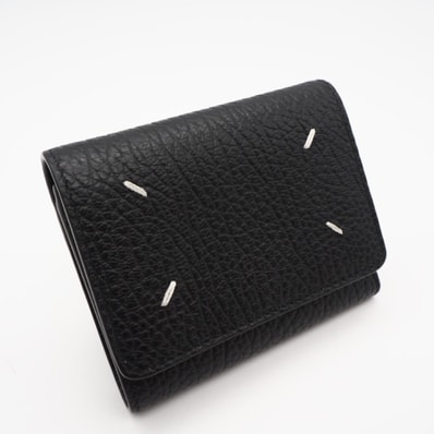 美品 MAISON MARGIELA メゾンマルジェラ カーフスキン スリーフォールド ウォレット SA3UI0010 三つ折り財布 ブラック ホワイト カーフレザー メンズ