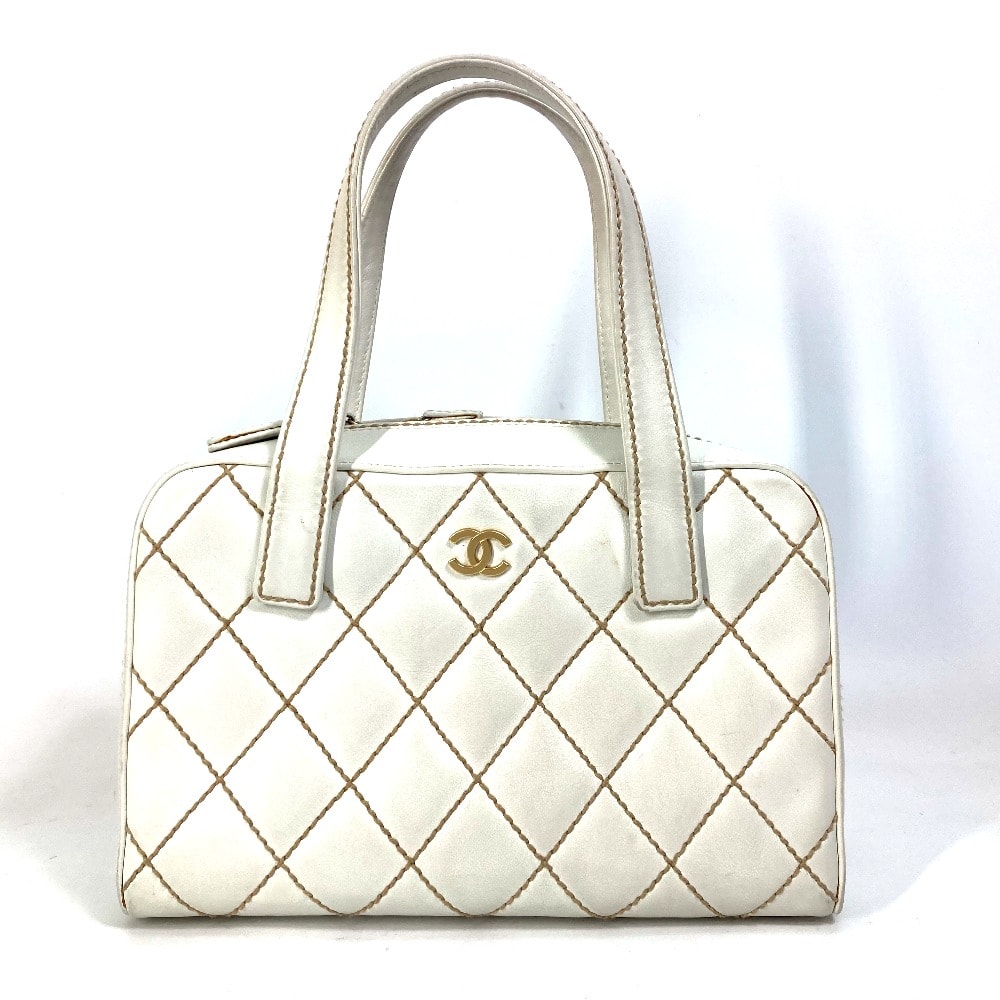 シャネル CHANEL ワイルドステッチ CC ココマーク カバン ヴィンテージ ミニボストンバッグ ショルダーバッグ 肩掛け ハンドバッグ レザー ホワイト