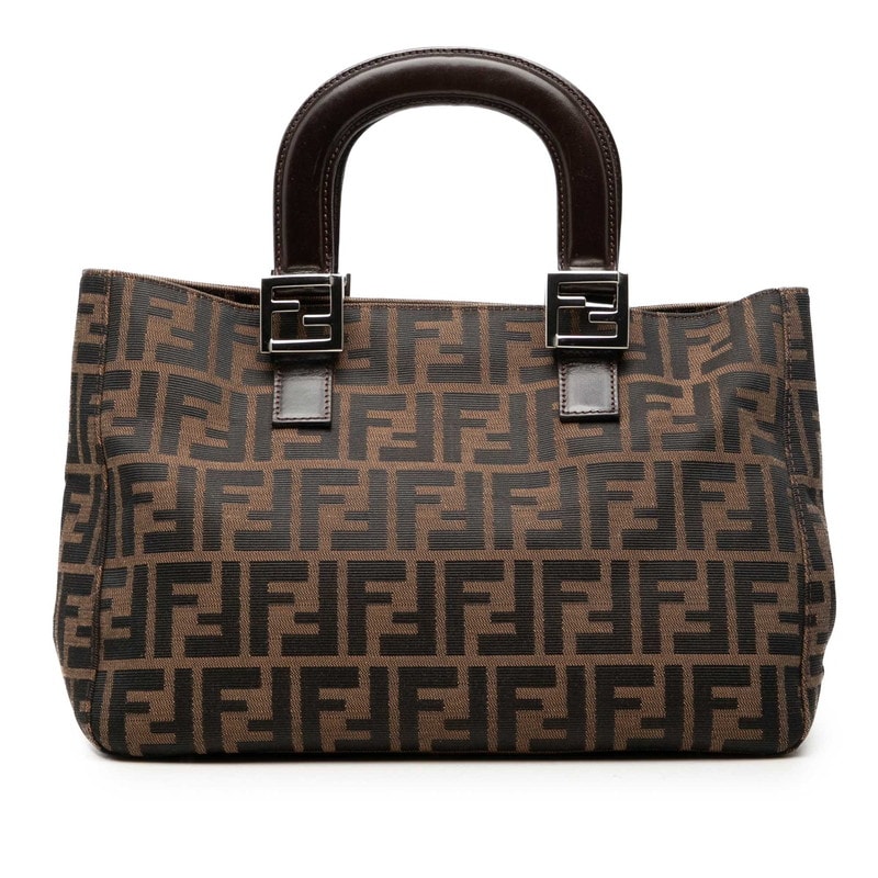 フェンディ ズッカ ハンドバッグ 26329 ブラウン ブラック キャンバス レザー レディース FENDI 【中古】