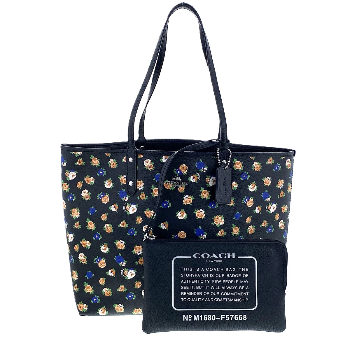 COACH コーチ シティー トート リバーシブル バッグ ティーローズ フローラル プリント トートバッグ F57668 PVCコーティングキャンバス ブラック マルチ  レディース【中古】