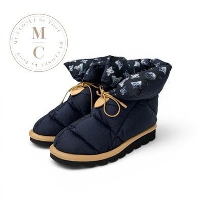 ルイヴィトン LOUIS VUITTON ピローライン モノグラム ブーツ ショートブーツ 靴 シューズ ナイロン ネイビー ブラウン アンクルブーツ