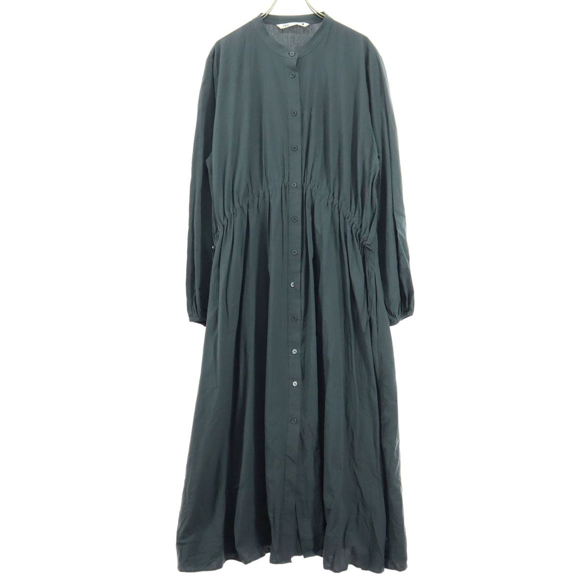 美品 ZARA ザラ 長袖 シャツワンピース XL グレー ロング丈 ベルト付き