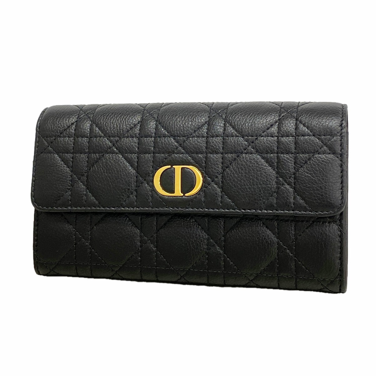 【6ib2872】クリスチャンディオール 長財布 カナージュ レザー ブラック ゴールド金具【中古】レディース