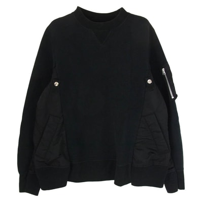 Sacai サカイ スウェット SCM-032 Sponge Sweat MA-1 Pullover 異素材ドッキング クルーネック スウェット トレーナー ブラック系 1【中古】