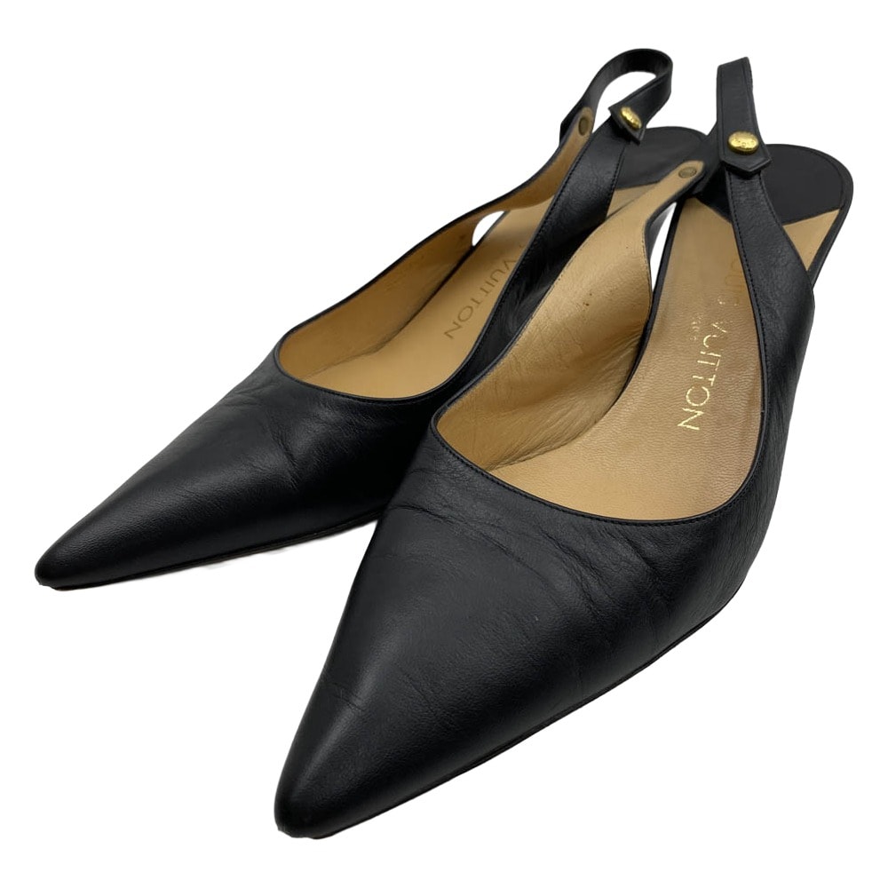 LOUIS VUITTON ルイ・ヴィトン ブーツ レザー パンプス バック ストラップ ヒール 靴 シューズ ブラック系 38.5【中古】