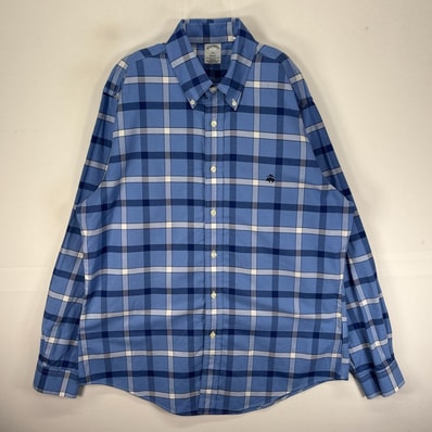 古着 ブルックスブラザーズ Brooks Brothers 長袖シャツ ボタンダウン ワンポイント L ブルー系 チェック メンズ